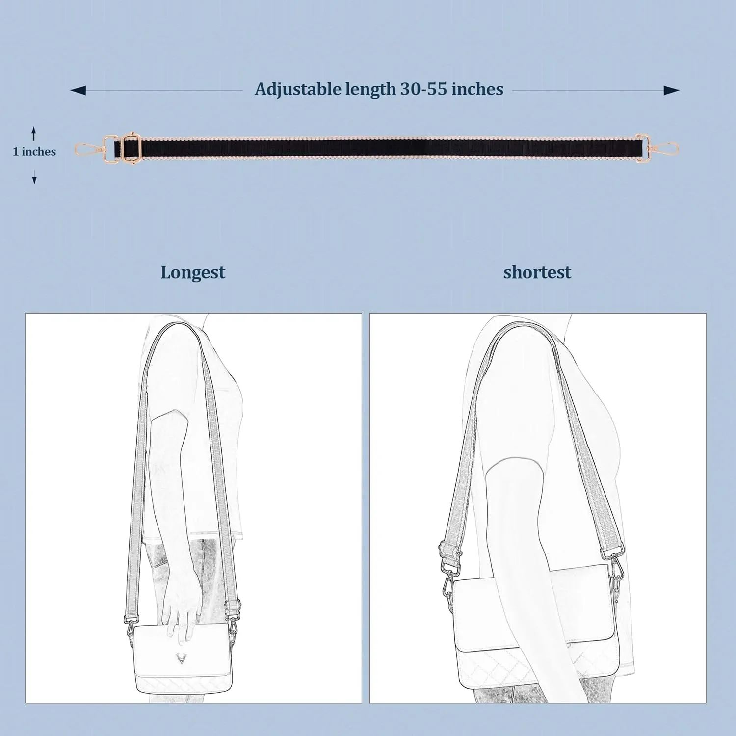1 inch Purse Strap,Replacement Crossbody Strap Adjustable Shoulder Strap for Handbag Bag