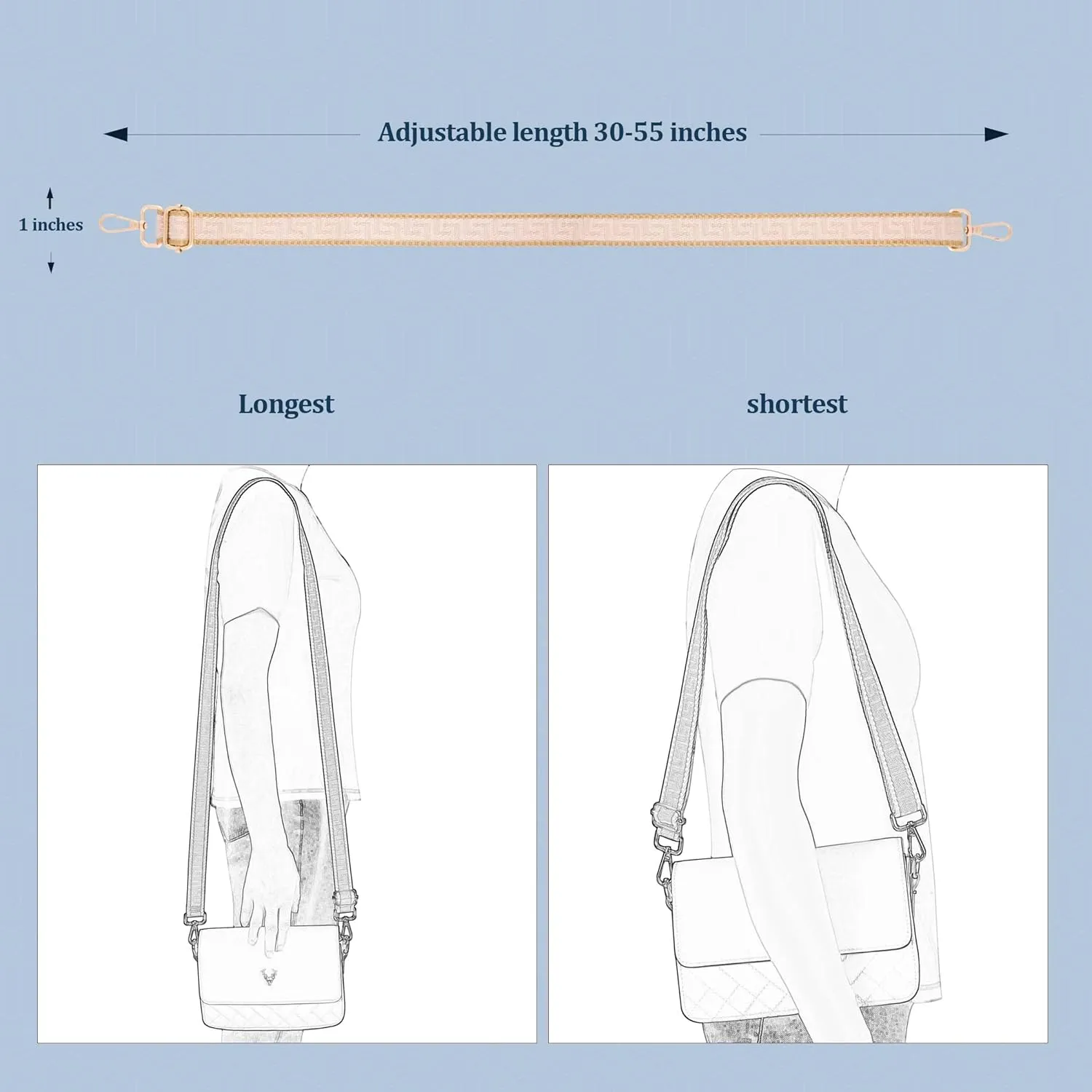 1 inch Purse Strap,Replacement Crossbody Strap Adjustable Shoulder Strap for Handbag Bag