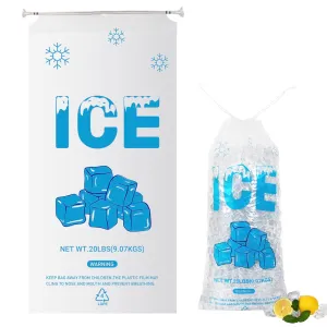 100 PACK 20 lb. Plastic Ice Bags with Cotton Draw String 14 x 28 Inch Heavy-Duty Plastic Ice Storage Bags with Draw String (2.8mil Thickness, Ice Cube pattern)