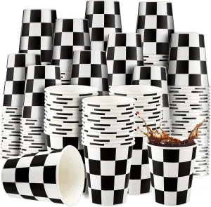 100 Pieces Checkered 9 oz Paper Flag Race Car Cups Party Supplies Black and White Cups Bulk Disposable Beverage for Checkered Themed Birthday Party Decorations