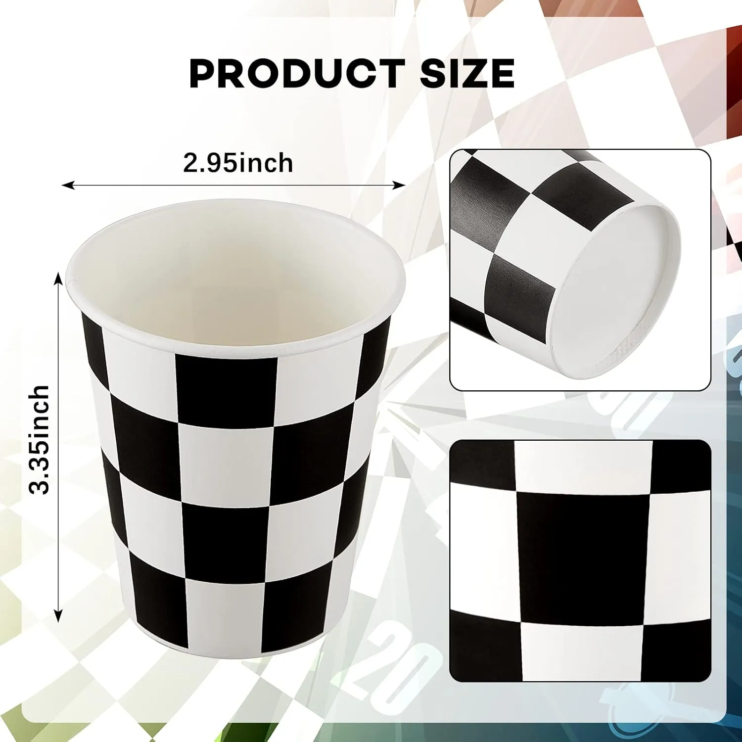 100 Pieces Checkered 9 oz Paper Flag Race Car Cups Party Supplies Black and White Cups Bulk Disposable Beverage for Checkered Themed Birthday Party Decorations