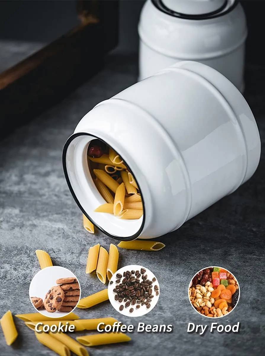 10cup/85oz Large Ceramics Jar with Lid,Big Dry Food Storage Canister Container Porcelain Kitchen Countertop Pantry Farmhouse Round Heavy Store Candy Bean Flour Snacks Cookie Cereal (White)