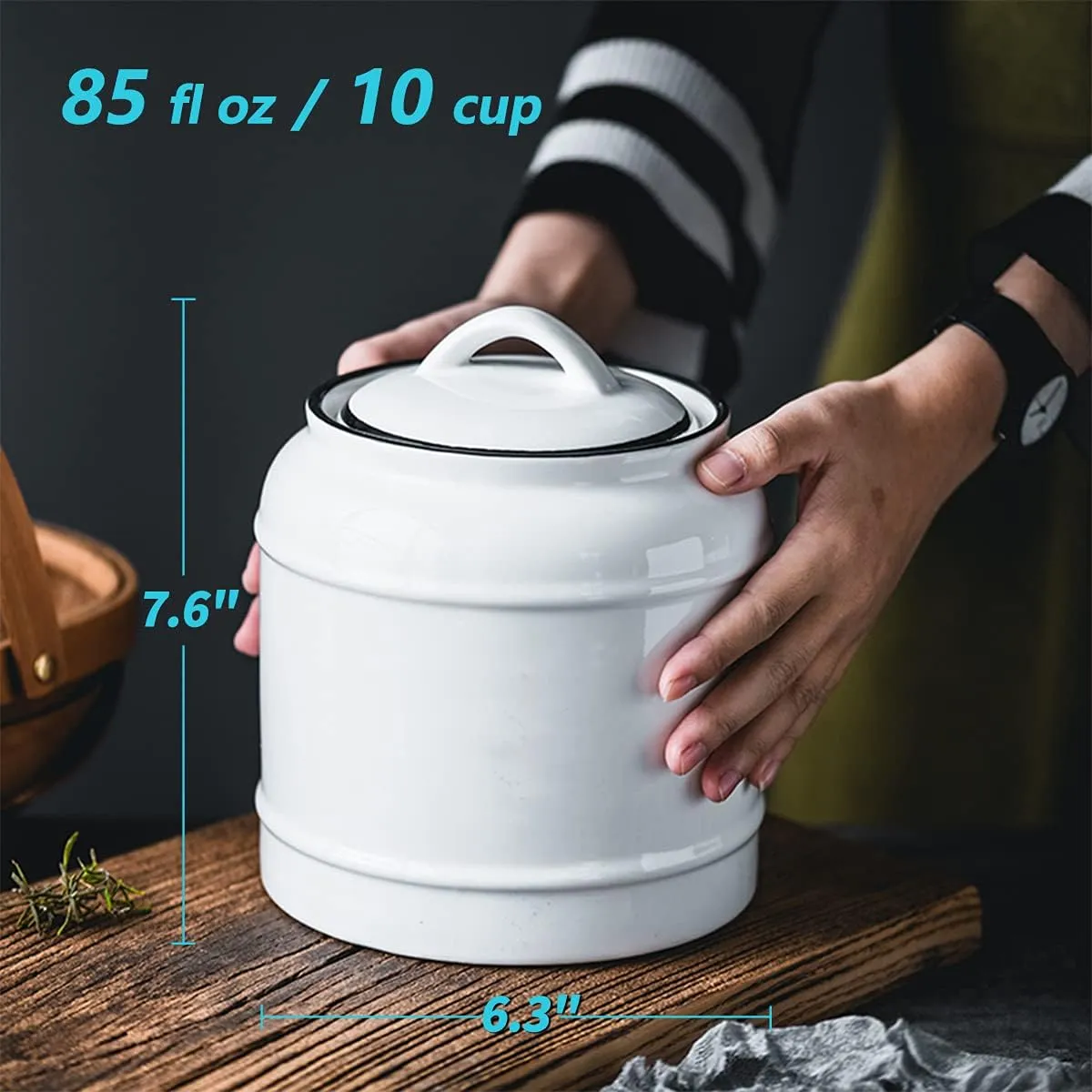10cup/85oz Large Ceramics Jar with Lid,Big Dry Food Storage Canister Container Porcelain Kitchen Countertop Pantry Farmhouse Round Heavy Store Candy Bean Flour Snacks Cookie Cereal (White)
