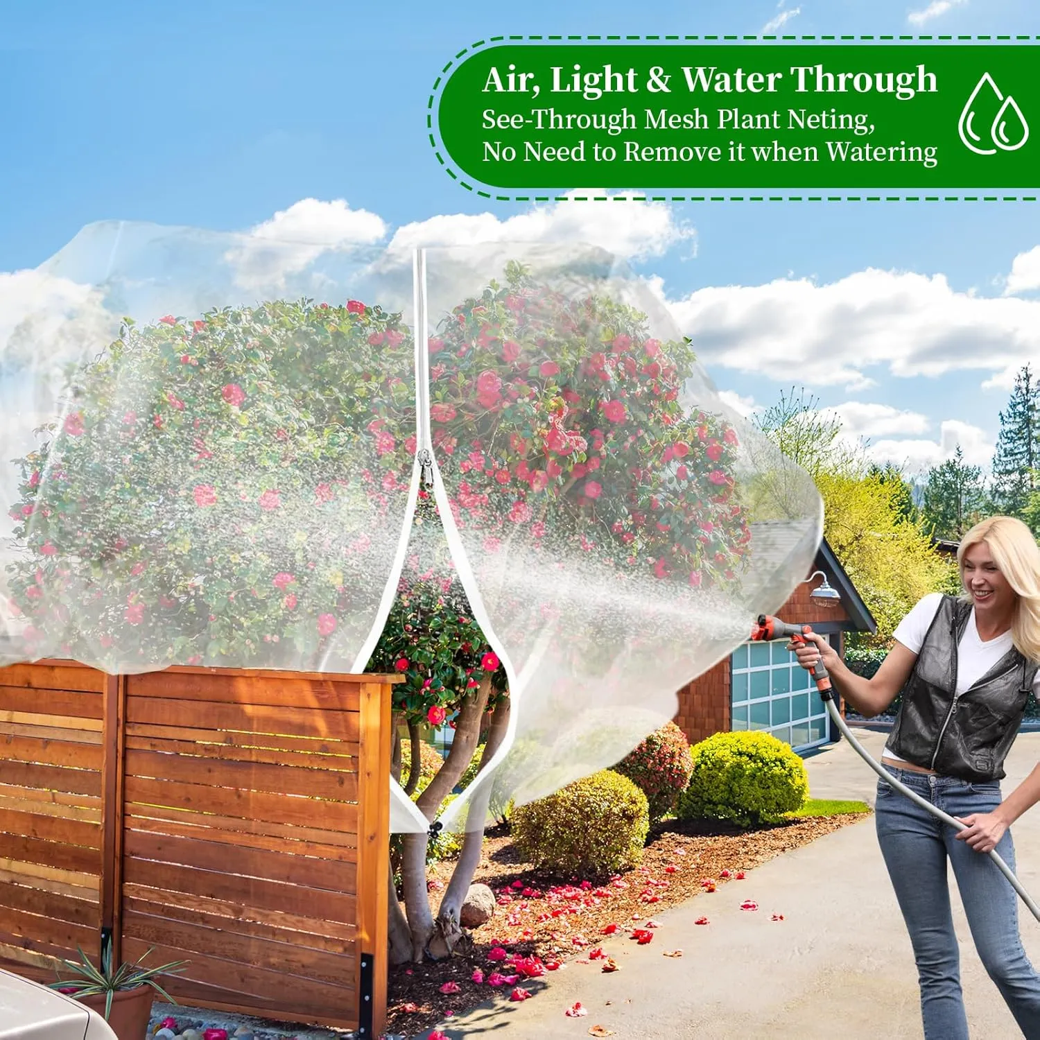 10ft x 10ft Fruit Tree Netting Cover with Zipper and Drawstring, Insect Bird Barrier Mesh, Garden Netting Barrier,Large Potted Fruit Protectors Cover for Blueberry Bushes