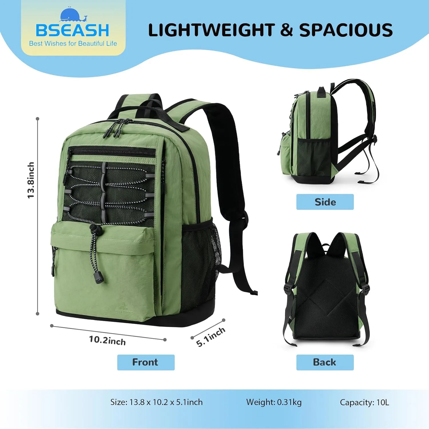 10L Small Size Casual Backpack for Kids Girls Boys Ages 3-9, Mini Waterproof Outdoor Sport Travel Hiking Camping Daypack (Light Blue)