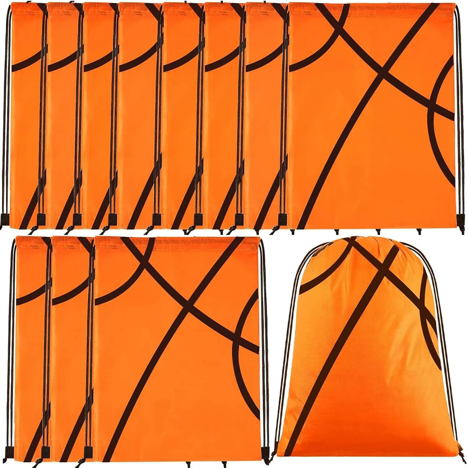 12 Pack Basketball Drawstring Backpack,Drawstring Backpacks Bulk,Large Capacity, Reliable Material,for Sports Teams(Basketball)