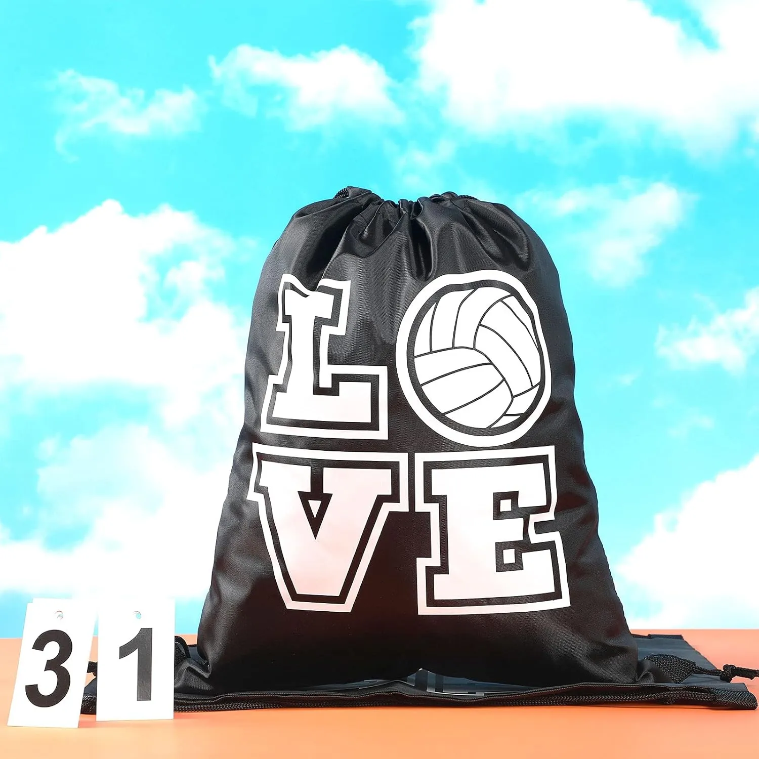12 Pcs 17 Inch Volleyball Style Drawstring Bag Sports Ball Backpack Drawstring Sack Cinch Bags for Team Gift Party Favors