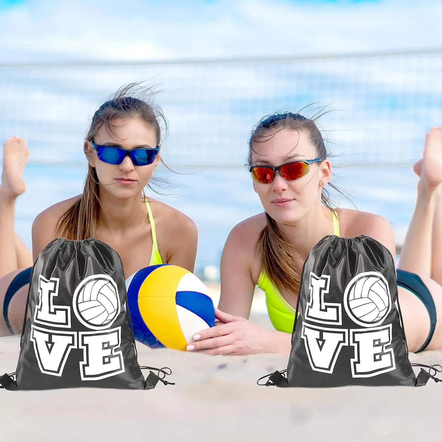 12 Pcs 17 Inch Volleyball Style Drawstring Bag Sports Ball Backpack Drawstring Sack Cinch Bags for Team Gift Party Favors