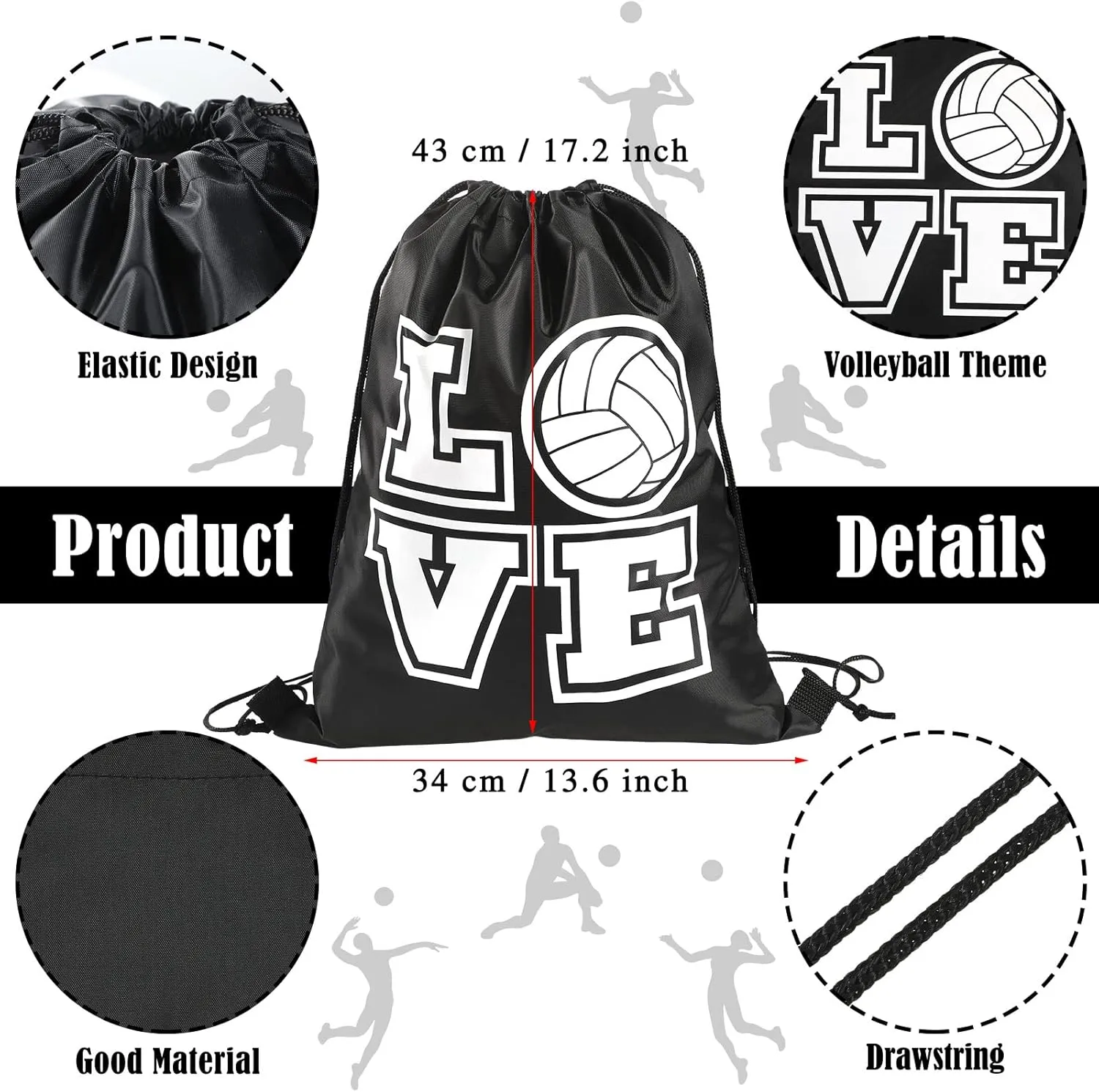 12 Pcs 17 Inch Volleyball Style Drawstring Bag Sports Ball Backpack Drawstring Sack Cinch Bags for Team Gift Party Favors
