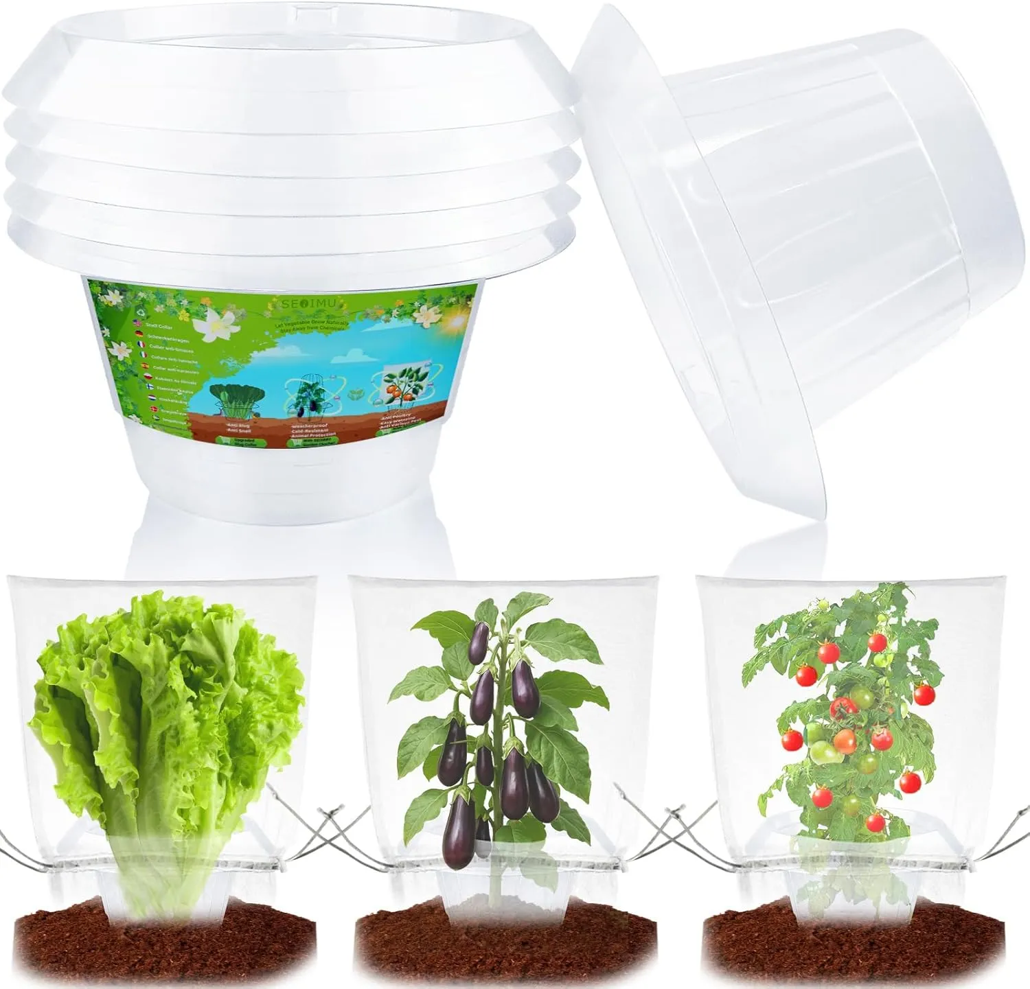 【12 Pieces】 6Pcs Upgraded Snail Collars with 6Pcs Plant Protection Bags, 99% Enhanced Snail Defense, Sturdy Slug Barrier Ring, 360° Effectively Protects Your Lettuce and Cabbage Plants