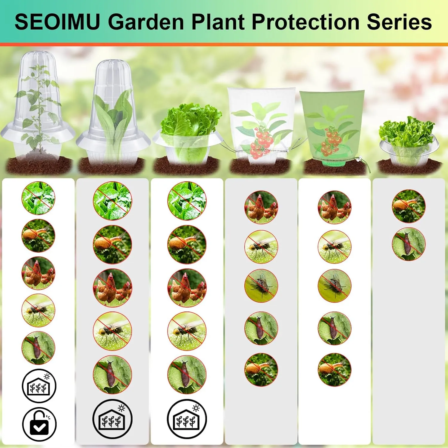 【12 Pieces】 6Pcs Upgraded Snail Collars with 6Pcs Plant Protection Bags, 99% Enhanced Snail Defense, Sturdy Slug Barrier Ring, 360° Effectively Protects Your Lettuce and Cabbage Plants