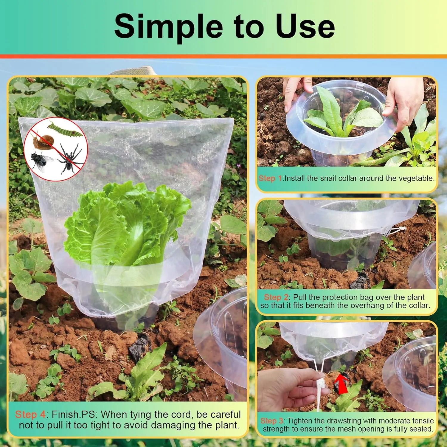 【12 Pieces】 6Pcs Upgraded Snail Collars with 6Pcs Plant Protection Bags, 99% Enhanced Snail Defense, Sturdy Slug Barrier Ring, 360° Effectively Protects Your Lettuce and Cabbage Plants