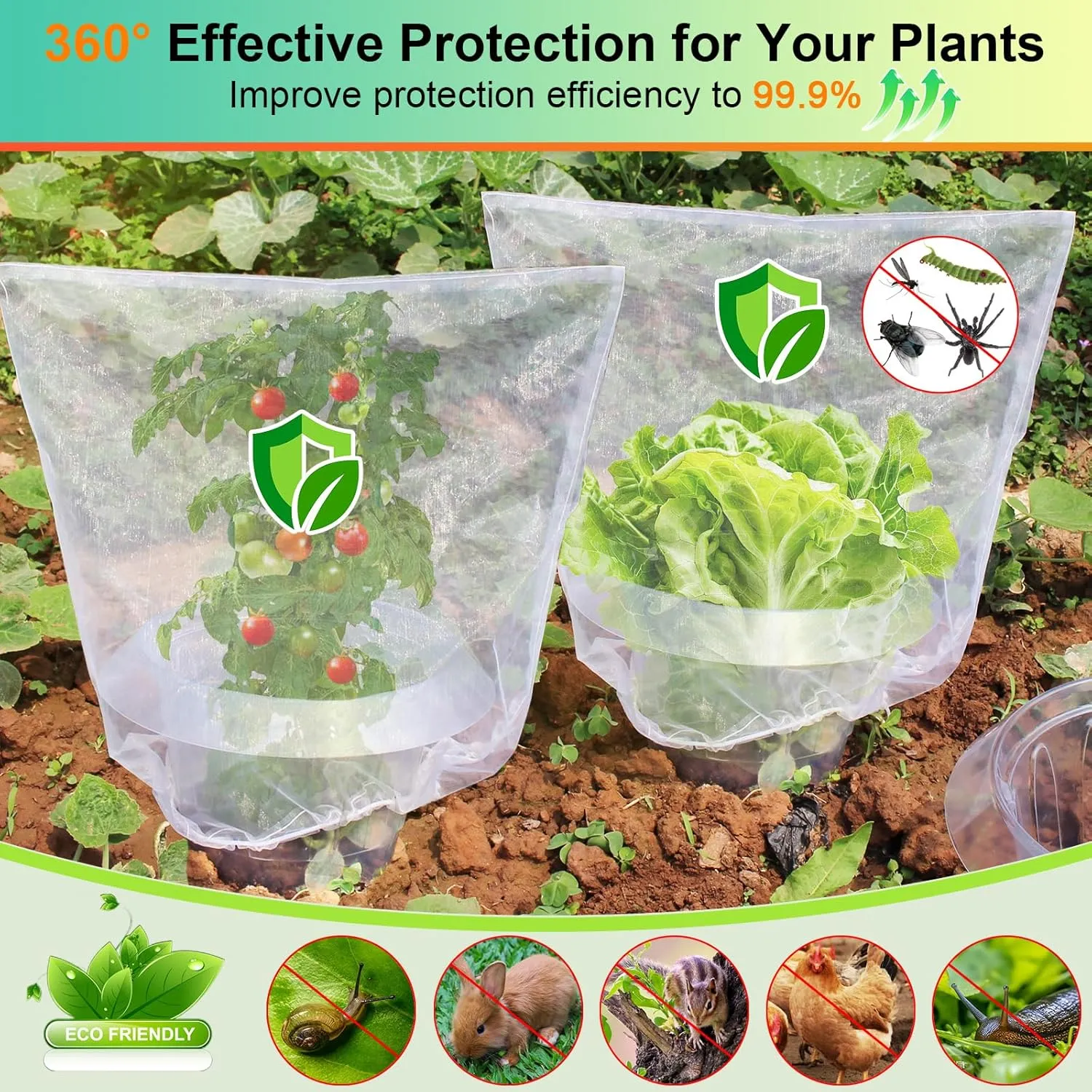 【12 Pieces】 6Pcs Upgraded Snail Collars with 6Pcs Plant Protection Bags, 99% Enhanced Snail Defense, Sturdy Slug Barrier Ring, 360° Effectively Protects Your Lettuce and Cabbage Plants