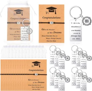 12 Set Graduation Gifts Bulk Class of 2024 Graduation Gifts for Her Him Include Compass Bracelet Key Chain and Quote Card with Drawstring Gift Bag for Women Men Nurse College Senior High School