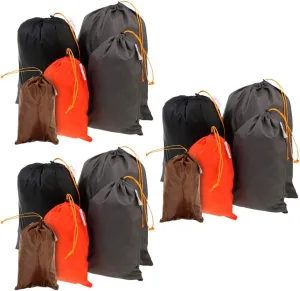 15Pack Lightweight Nylon Compression Stuff Sack Bag Waterproof Outdoor Camping Small Sleeping Bag Black Drawstring Bag, 5 Sizes