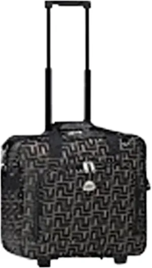 16" Rolling Trolley Shoulder Carryon Bag Luggage (Greek Key Coffee) w/ EZ Travel Luggage Tag