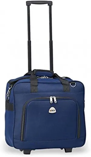 16" Rolling Trolley Shoulder Carryon Bag (Navy) w/ EZ Travel Luggage Tag