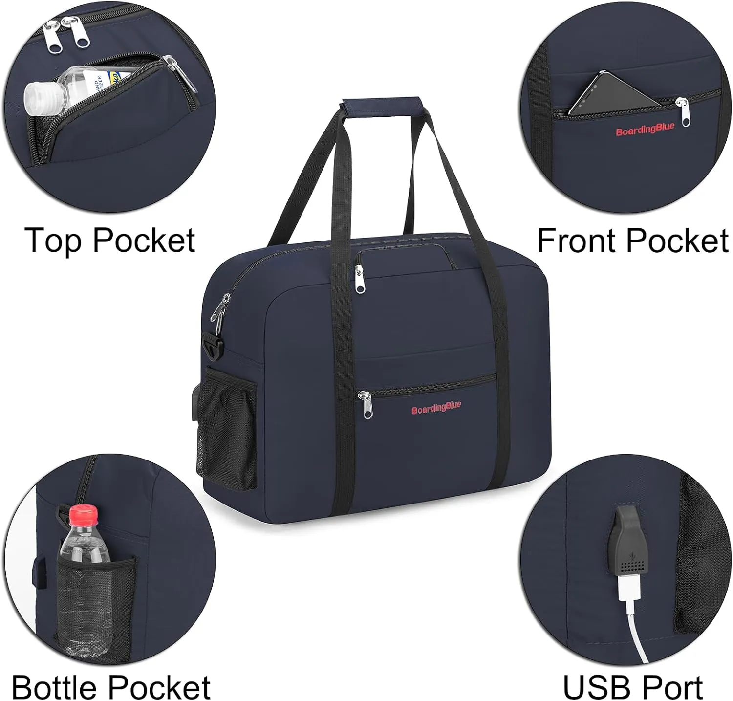 17X13X8 Inches JetBlus Airlines Personal Item Under Seat Duffel Bag With Free Pillow And USB Port Suitable for Major Airlines including Spirit, Jetblue, Frontier, and American (Navy)