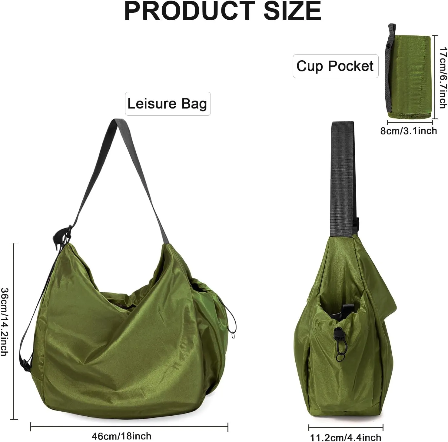 18L Soft Daily Crossbody Bag, Large Casual Shoulder Bag with Bottle Holder, Key Fob