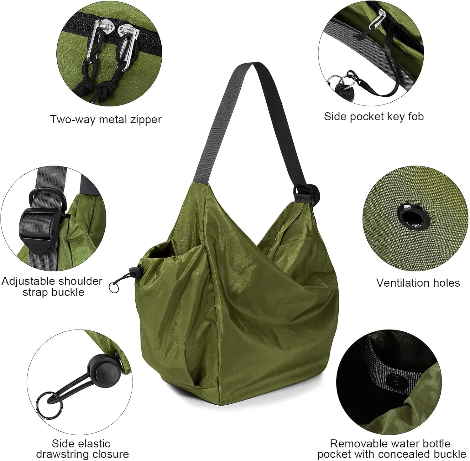 18L Soft Daily Crossbody Bag, Large Casual Shoulder Bag with Bottle Holder, Key Fob