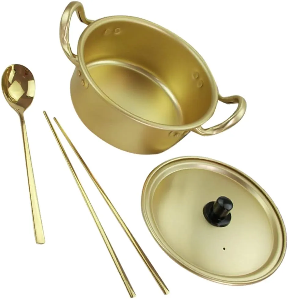 1set Multi-function Ramen Pot Korean Noodle Pot Chopsticks and Spoon Nonstick Heat-insulated Easy to Clean for Home Cooking and Camping