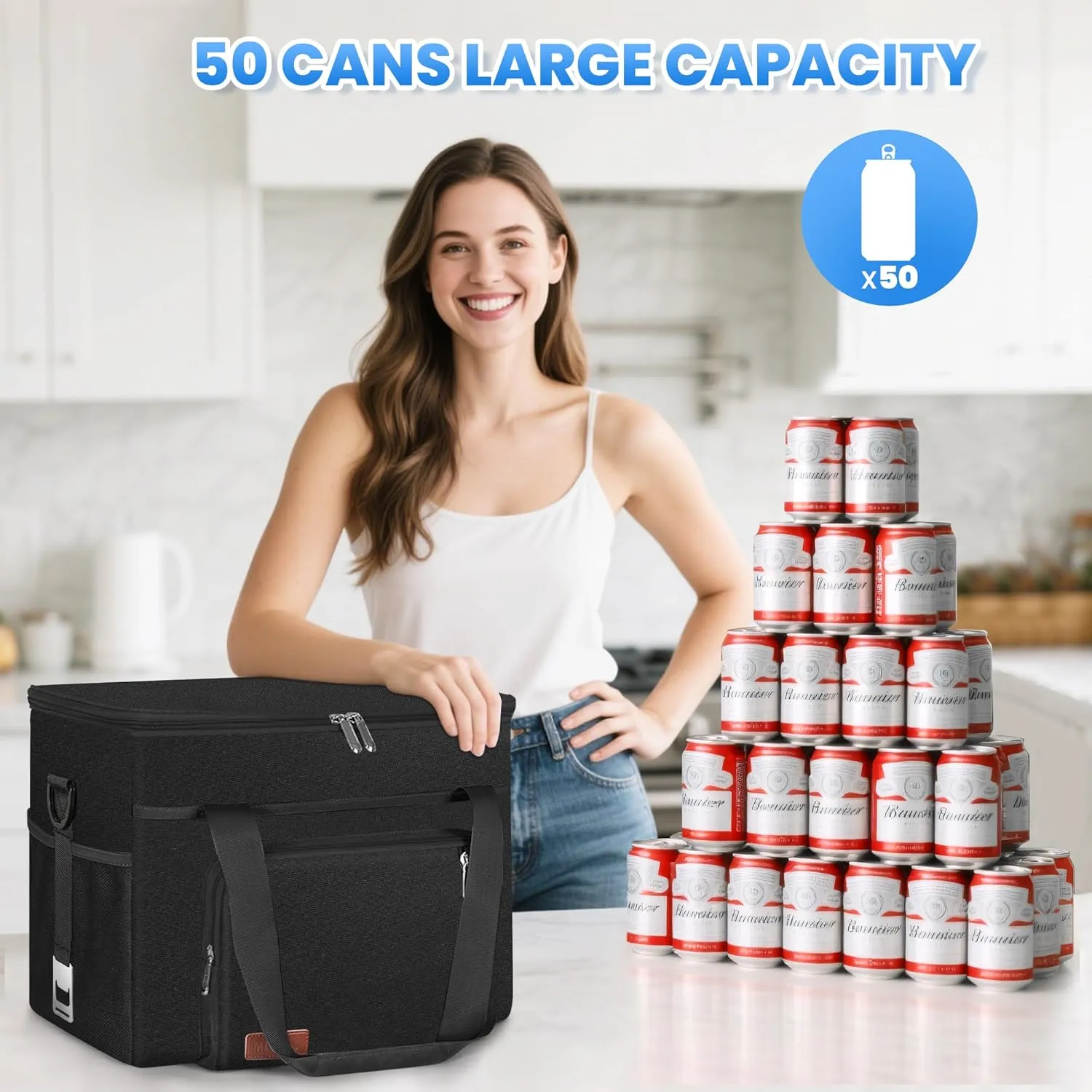 2 in 1 Soft Cooler Bag with Wheels, 50-Can Leakproof Insulated Portable Rolling Cooler, Extra Large Collapsible Ice Chest Cooler for Beach, Picnic, Camping, Shopping