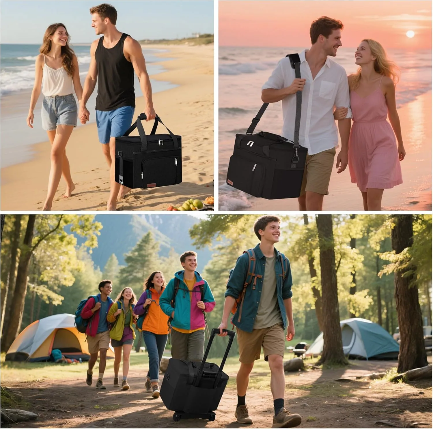 2 in 1 Soft Cooler Bag with Wheels, 50-Can Leakproof Insulated Portable Rolling Cooler, Extra Large Collapsible Ice Chest Cooler for Beach, Picnic, Camping, Shopping