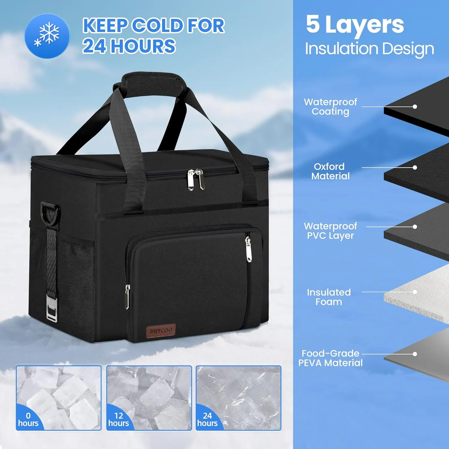 2 in 1 Soft Cooler Bag with Wheels, 50-Can Leakproof Insulated Portable Rolling Cooler, Extra Large Collapsible Ice Chest Cooler for Beach, Picnic, Camping, Shopping