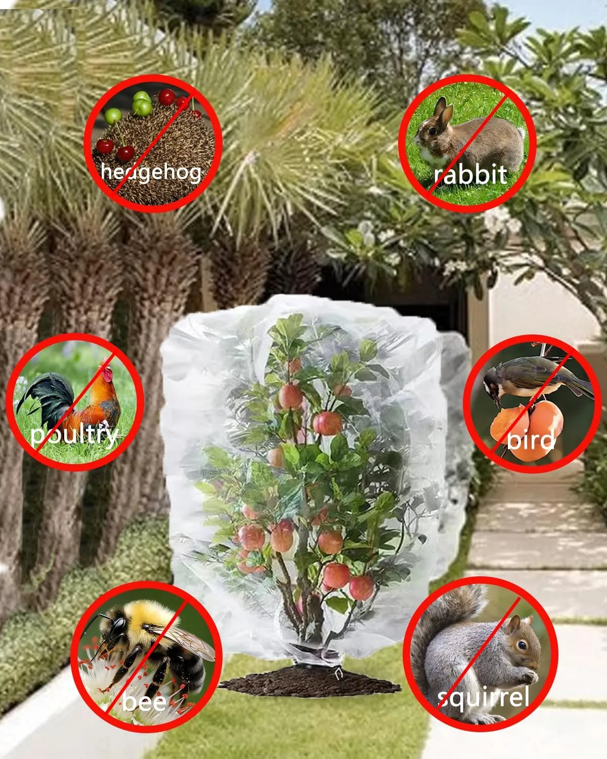 2 Pack Large Fruit Tree Netting with Zipper & Drawstring, 5.9 x 5.9 Ft Reusable Blueberry Bush Netting Cover, Durable Bird Netting for Trees, Bushes, Flowers