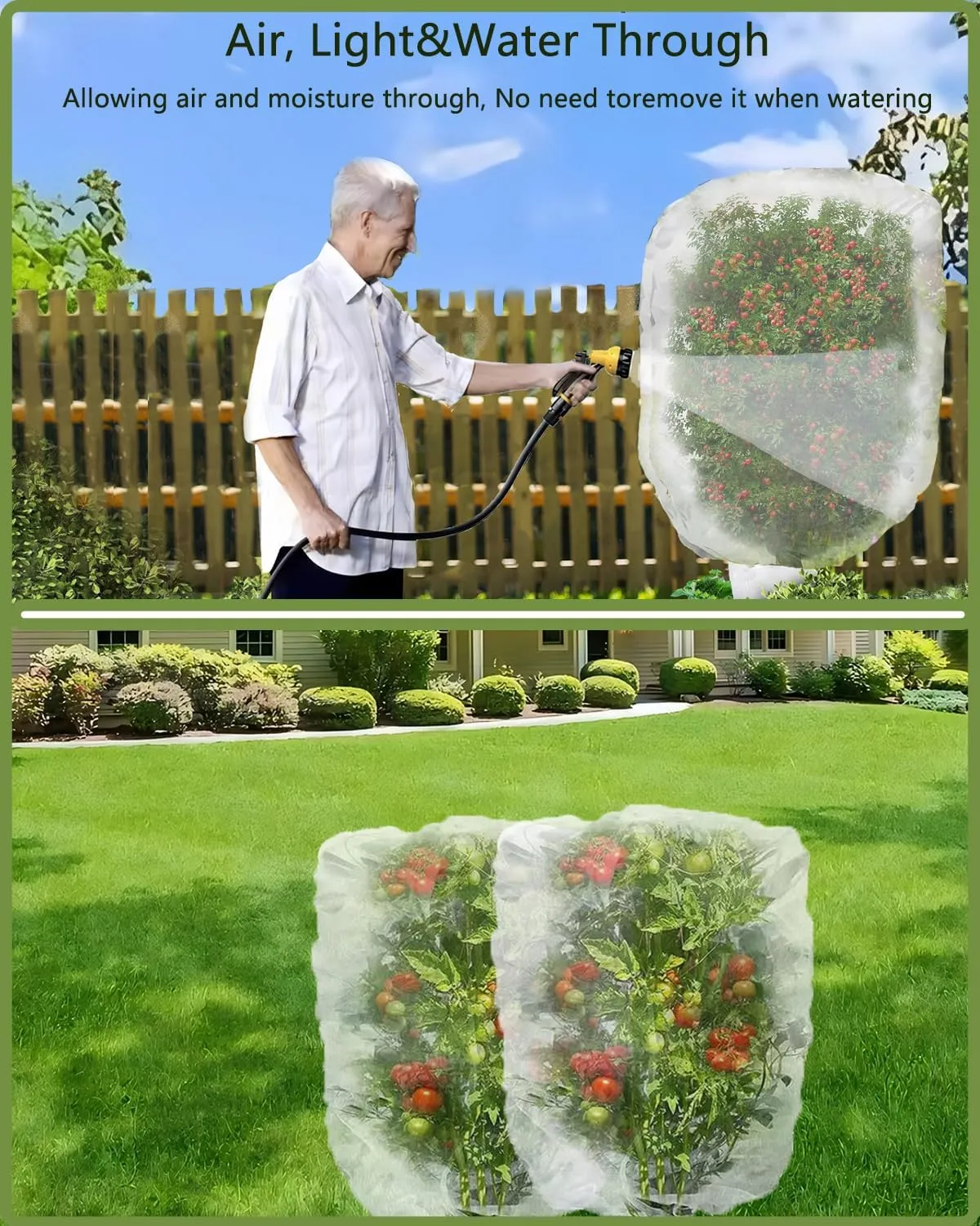 2 Pack Large Fruit Tree Netting with Zipper & Drawstring, 5.9 x 5.9 Ft Reusable Blueberry Bush Netting Cover, Durable Bird Netting for Trees, Bushes, Flowers