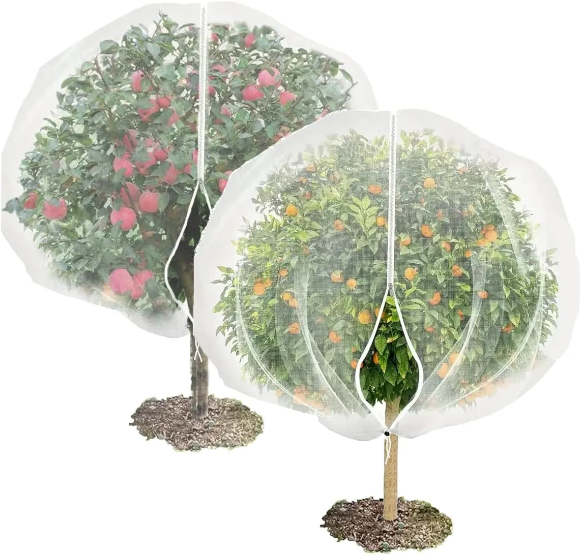 2 Pack Large Fruit Tree Netting with Zipper & Drawstring, 5.9 x 5.9 Ft Reusable Blueberry Bush Netting Cover, Durable Bird Netting for Trees, Bushes, Flowers