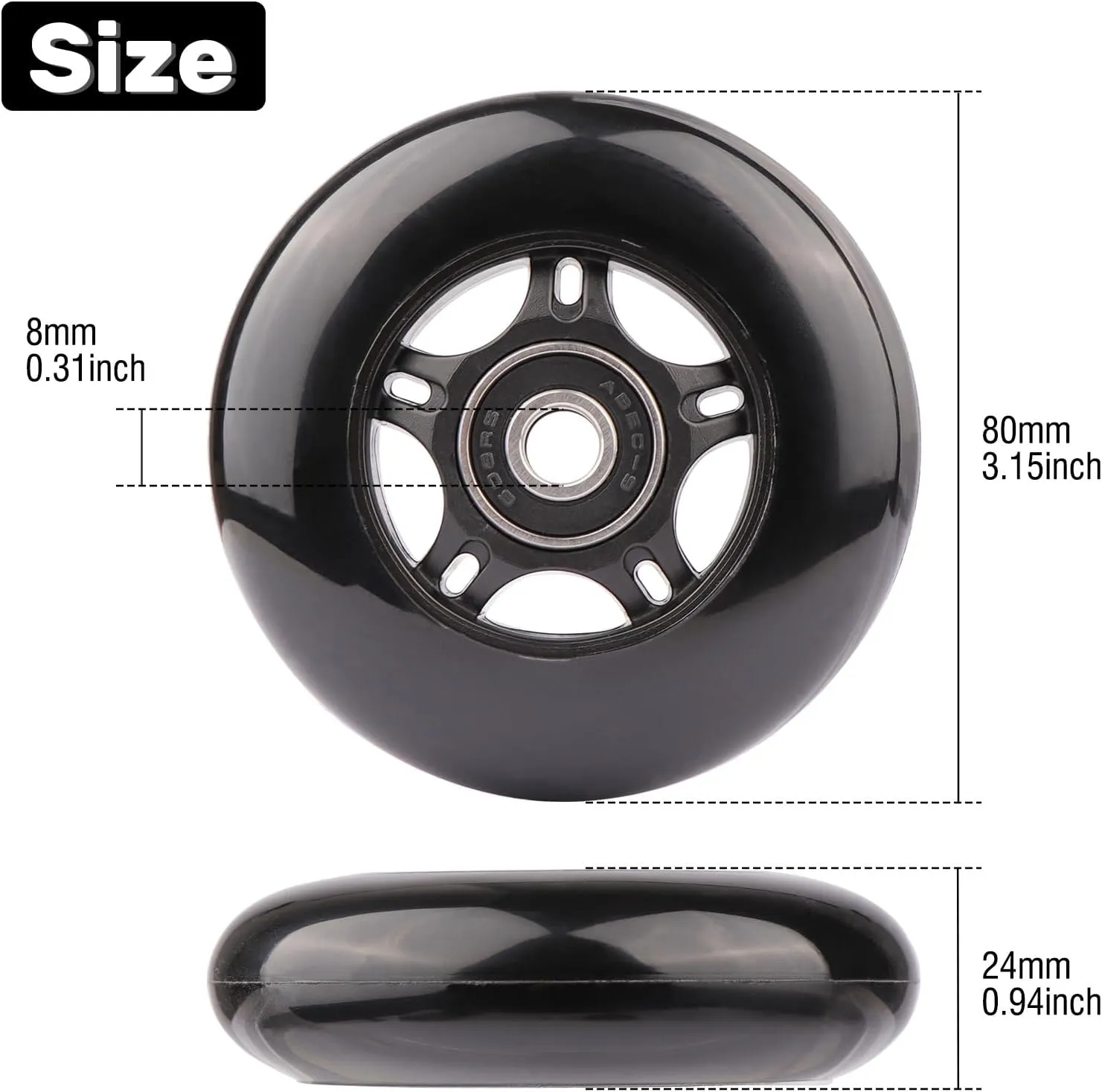 2-Pack PU Luggage Suitcase Replacement Wheels Repair Kit w/ABEC-7 Bearings and 6mm Axles for Trolley Carry-on Roller Travel Bag (80 * 24mm)