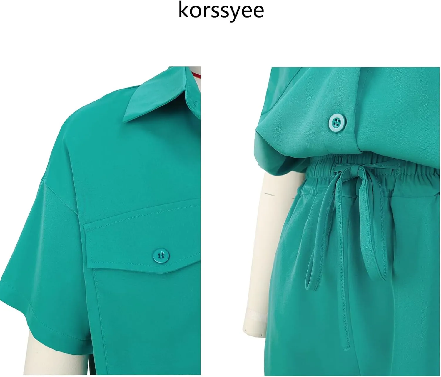 2 Piece Outfits for Women Summer Casual Short Sleeve Button Down Tops Blouses Shirts and Shorts Set with Pockets Romper