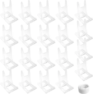 20 Pack Acrylic Book Display Stand Adjustable Clear Purse Display Holder Easels Stands with 100pcs Sticky Dots for Plate, Pictures, comic, magazine, Wallet, Purses Handbag, Bag