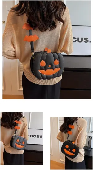 2023 Halloween PU Leather Trick or Treat Purses Women Pumpkin Shoulder Bag Novelty Devil Crossbody Purse