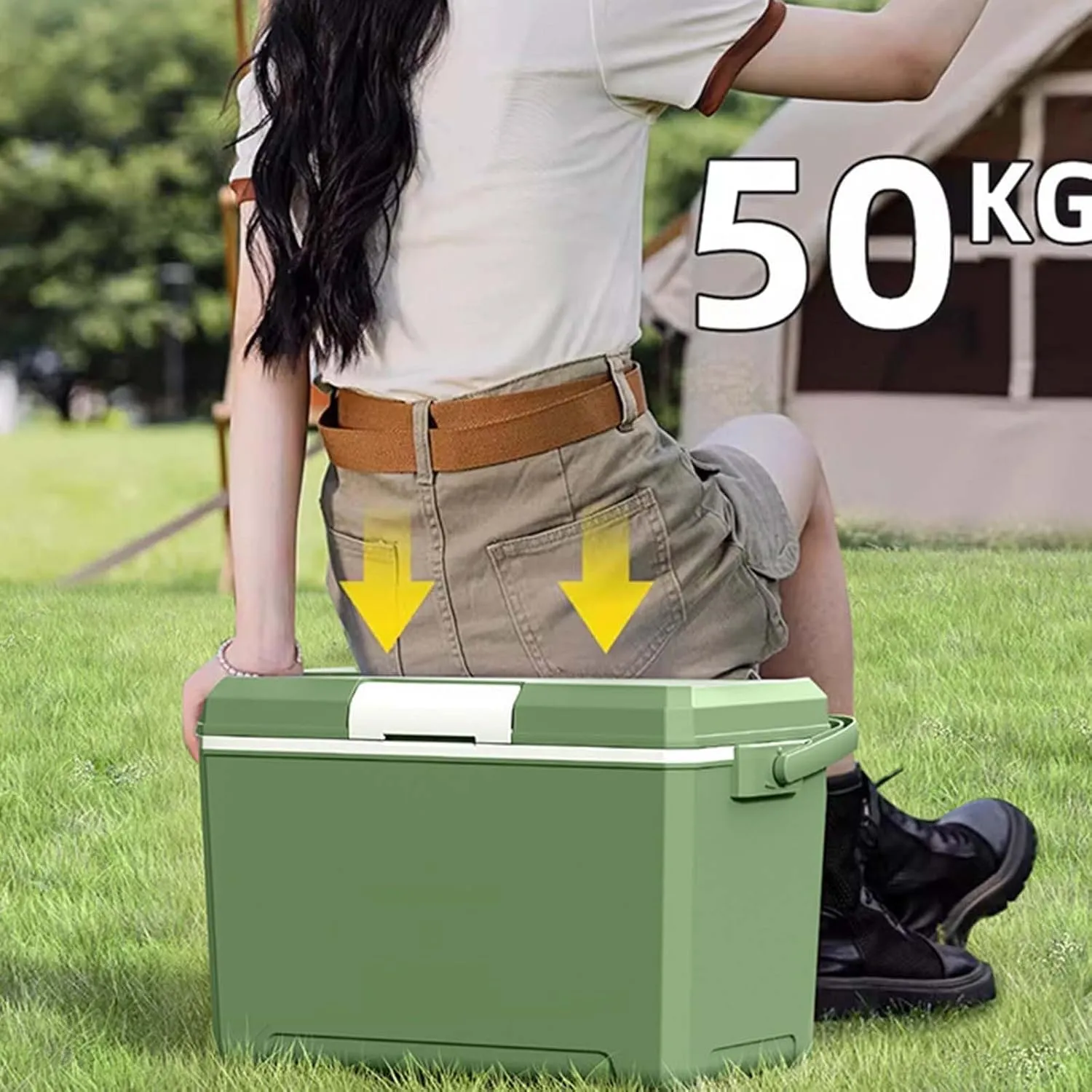 2025 48 Quart Camping Cooler, Keep Fresh for 2 Days Filled with Ice, Portable Cooling Box, Suitable for BBQ, Camping, Picnics, and Other Outdoor Activities