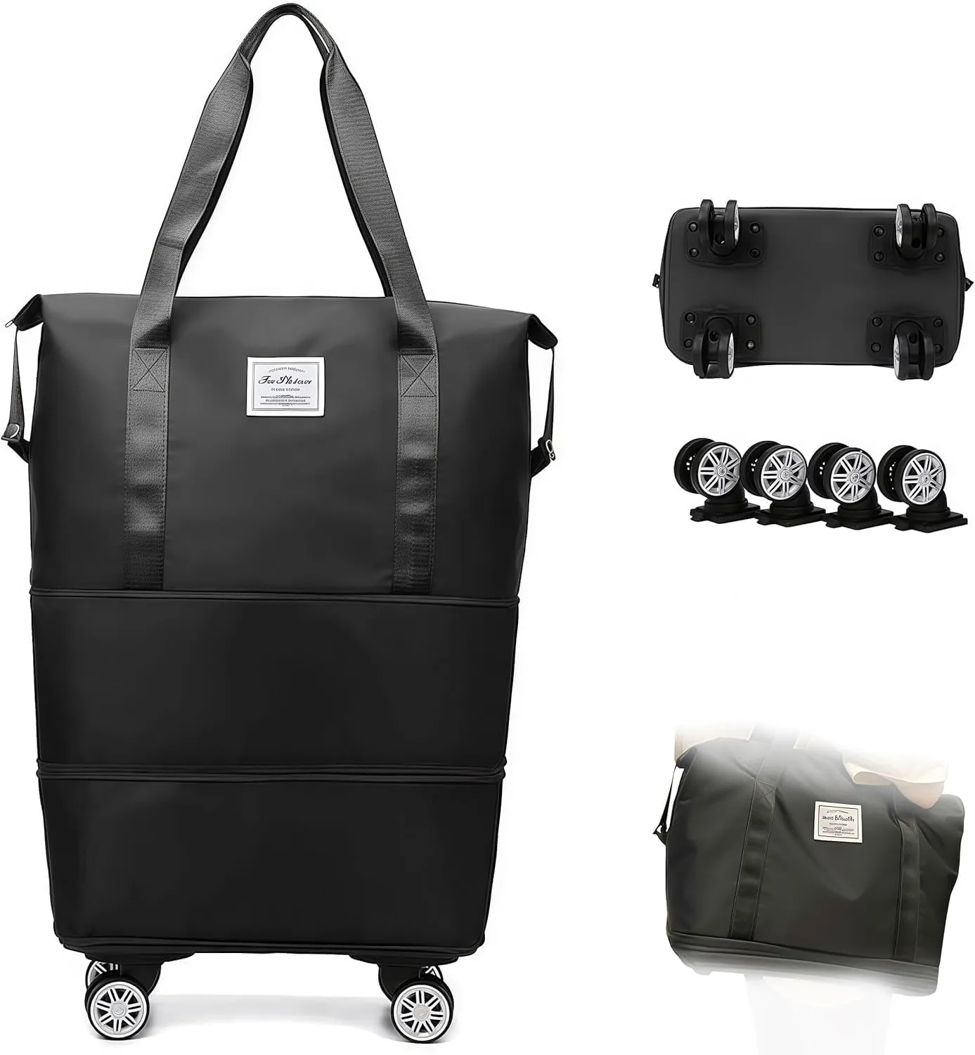 2025 New Kulken Travel Bag with Wheels, Kulken Travel Bag, Expandable Foldable Duffle Bags, Dry and Wet Separation (Black)