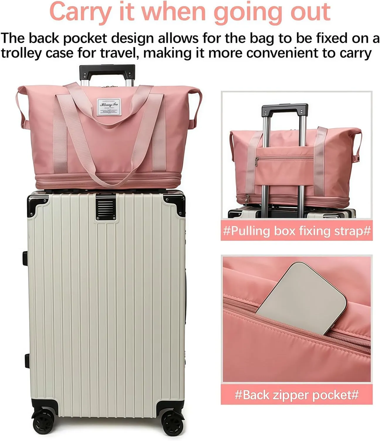 2025 New Kulken Travel Bag with Wheels, Kulken Travel Bag, Expandable Foldable Duffle Bags, Dry and Wet Separation (Pink)