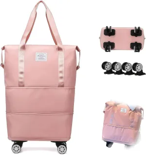 2025 New Kulken Travel Bag with Wheels, Kulken Travel Bag, Expandable Foldable Duffle Bags, Dry and Wet Separation (Pink)