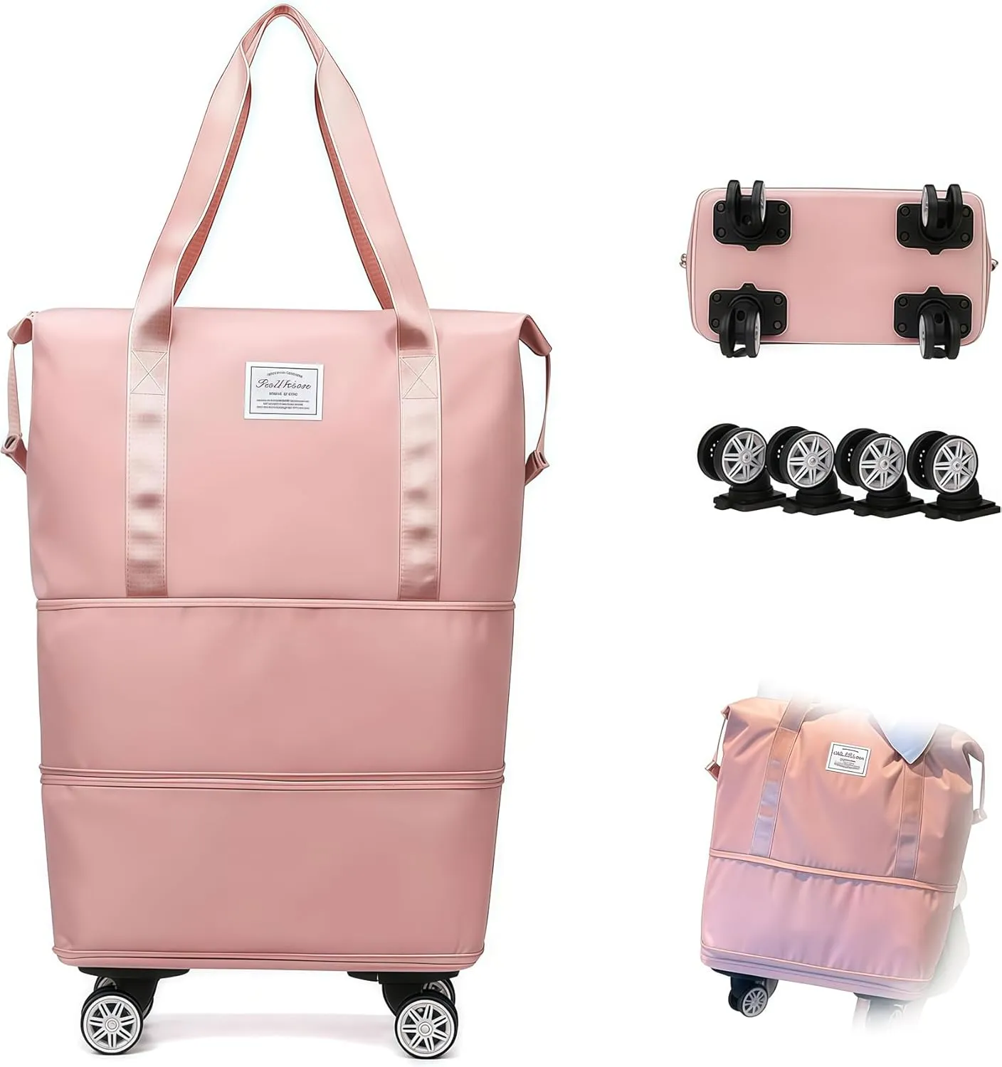 2025 New Kulken Travel Bag with Wheels, Kulken Travel Bag, Expandable Foldable Duffle Bags, Dry and Wet Separation (Pink)