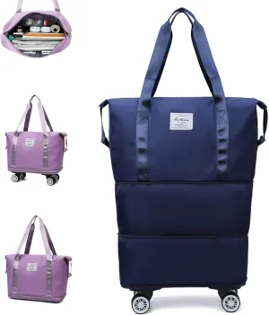 2025 New Pepepo Travel Bag with Wheels,Pepepo Large Capacity Travel Bag,Expandable Foldable Duffle Bag,Dry and Wet Separation Large Expandable Capacity (Blue)