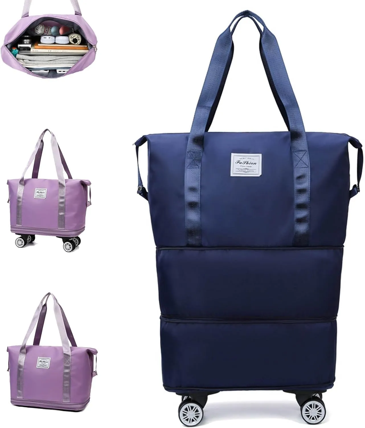 2025 New Pepepo Travel Bag with Wheels,Pepepo Large Capacity Travel Bag,Expandable Foldable Duffle Bag,Dry and Wet Separation Large Expandable Capacity (Blue)