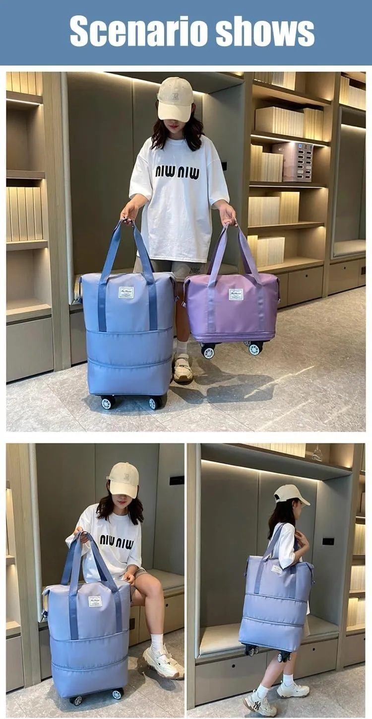 2025 New Travel Bag with Wheels, Expandable & Foldable Large Capacity Rolling Luggage, Adjustable Shoulder Strap & Detachable Wheels(Light Grey)