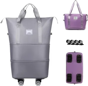 2025 New Travel Bag with Wheels, Expandable & Foldable Large Capacity Rolling Luggage, Adjustable Shoulder Strap & Detachable Wheels(Light Grey)