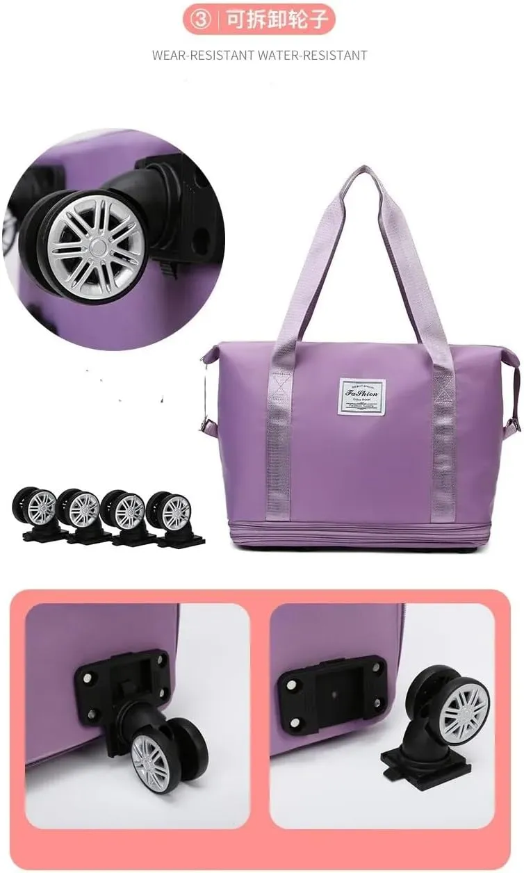 2025 New Travel Bag with Wheels, Expandable & Foldable Large Capacity Rolling Luggage, Adjustable Shoulder Strap & Detachable Wheels(Light Grey)