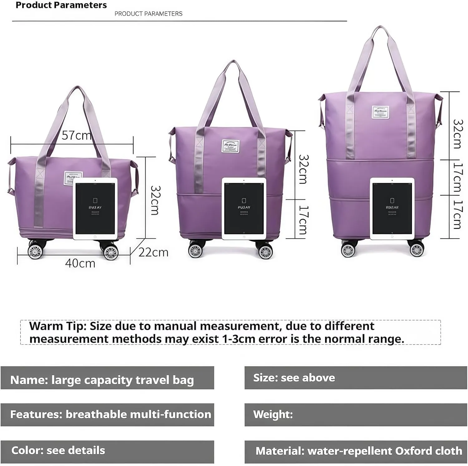 2025 New Travel Bag with Wheels,Expandable Foldable Duffle Bag, Large Capacity with Wheels,Universal Wheel Removable Duffle (Blue)