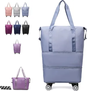2025 New Travel Bag with Wheels,Expandable Foldable Duffle Bag, Large Capacity with Wheels,Universal Wheel Removable Duffle (Blue)