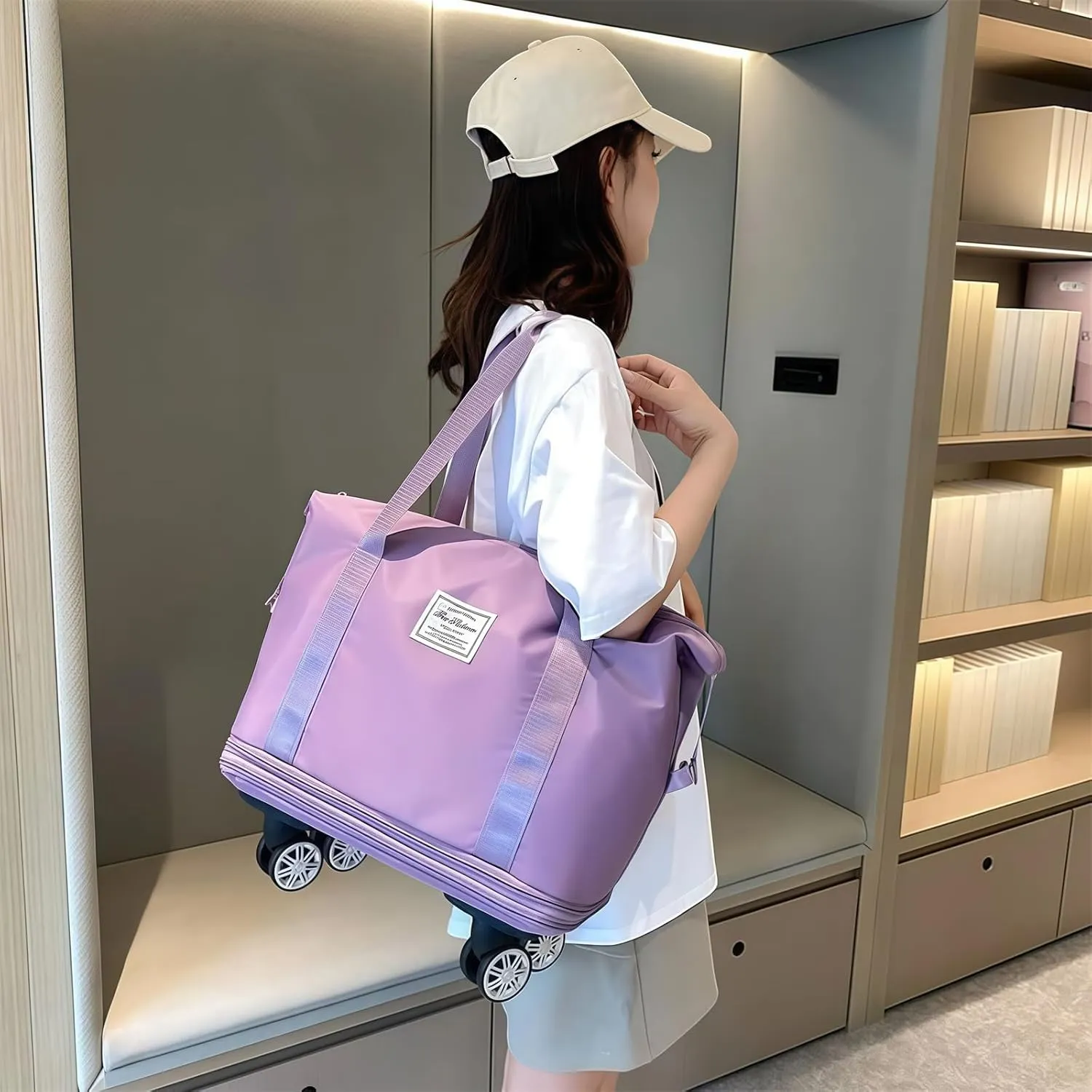 2025 New Travel Bag with Wheels,Expandable Foldable Duffle Bag, Large Capacity with Wheels,Universal Wheel Removable Duffle (Blue)