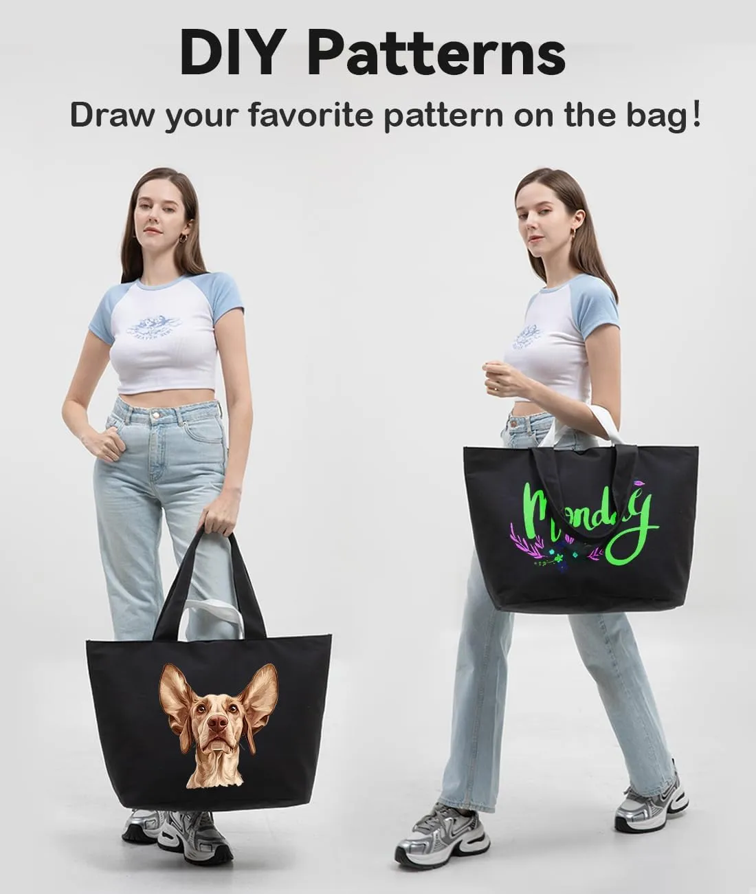 22'' 50L Large Canvas Bag, DIY Extra Large Tote Bag for Travel, Overnight Bags for Women Gifts Black