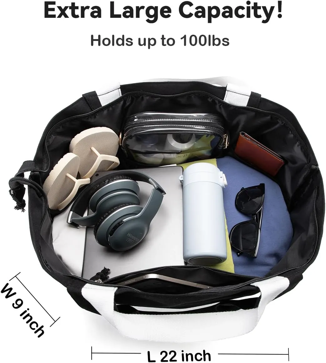 22'' 50L Large Canvas Bag, DIY Extra Large Tote Bag for Travel, Overnight Bags for Women Gifts Black